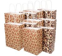 10pcs Leopard Print Kraft Paper Bag with Handles Gift Bag
