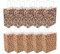 10pcs Leopard Print Kraft Paper Bag with Handles Portable