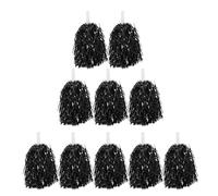 10pcs Lightweight Reusable Cheerleading Pom Poms with Handle for Cheering Squad, Black Pet and Abs Material, for Holiday Celebration and Sports Meeting Spirit