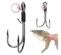 10PCS Live Shrimps Hooks,Double Fishing Hooks Bait Holder Hooks Saltwater Keep Alive Bait Fishing Lure Saltwater Freshwater for Catfish Bass (2/0-10pcs)