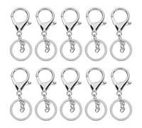 10PCS Lobster Claw Clasps Keychain, Metal Lobster Claw Clasps with Flat Split Ring Keychain Making Kit for DIY Craft Jewelry Making (Silver)