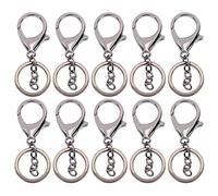 10PCS Lobster Claw Clasps Keychain, Metal Lobster Claw Clasps with Flat Split Ring Keychain Making Kit for DIY Craft Jewelry Making (Gray)