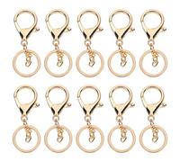 10PCS Lobster Claw Clasps Keychain, Metal Lobster Claw Clasps with Flat Split Ring Keychain Making Kit for DIY Craft Jewelry Making (Gold)