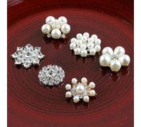 (10pcs/lot) 6Styles Bling Metal Flatback Rhinestone Buttons for Wedding Embellishment Alloy Decorative Pearl Buttons for Craft-A