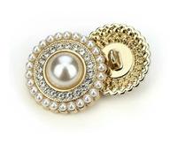 10Pcs/Lot Shiny Flower Shape Rhinestone Pearl Button for Coat Clothing DIY Needlework Sewing Accessories Decorative Metal Button