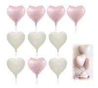 10PCS Love Balloons, 18 Inch Creamy White Baby Pink Heart Shape Foil Balloons, Balloon Party Decorations for Wedding, Proposal, Valentine's Day, Party, Anniversary