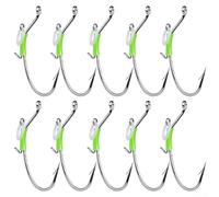 10pcs Luminous Live Shrimp Fishing Hooks, Carbon Steel Offset Hooks with Glow-in-the-Dark Tips for Grouper, Bass, Trout, Walleye & Salmon(3/0#)