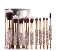 10Pcs Luxury Makeup Brush Set Diamond Rivet Handle Design Crystal Makeup Brush For Face And Eye Makeup Brush Professional Foundation Concealer Eye Shadow Makeup Tool, Brown