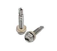 10pcs M4.2 To M6.3 410 Stainless Steel Hexagon Flange Head Drill Tail Self-tapping Screw With Washer Collar Iron Aluminum Plate(With washer,5.5x38)