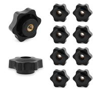 10PCS M5 Star Knob Nuts, M5 x 32mm Thumb Knobs, Through Threaded Knob Nut Hex Head, Copper Core Hand Tighten Clamping Knobs, Tool-Free Hardware for Machine Tools Furniture Fitness Equipment, Black