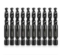 10PCS M6 Combination Drill Tap, Taps Bit Set 6mm Hex Shank Screw Threading Tapping Tools Tap Drill Bits with Anti-rust Black Coating, High Speed Steel Machine Drilling Tapping Tool for Wood Copper