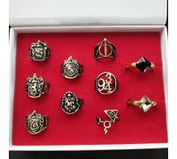 ( 10Pcs Magic Rings Gift Set) 15pc Harry Potter Collect Box Magic Wand Badge Necklace Set Dumbledore Xmas Gift
