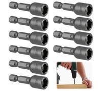 10Pcs Magnetic Hexagon Socket 8mm 1/4" Quick-Change Hex Shank Magnetic Nut Setter Driver Drill Bit Metric Nut Driver Set for Repair Machine Maintenance Electric Screwdriver Handle Tools, 42mm Length