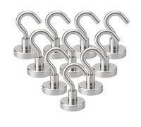 10PCS Magnetic Hooks, Heavy Duty 17.5lbs+ Strong Neodymium Fridge Magnet Hooks for Hanging Towels Keys Utensils Curtains Tools, Rustproof Stainless Steel Hook Set for Kitchen Grill Door, Silver