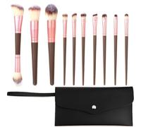10Pcs Make up Brushes, Double-Ended Foundation Brushes with Angled/Round Tops, Brown Champagne Gold for Liquid Powder Cream Blending