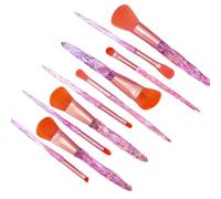 10Pcs Makeup Brushes,Premium Synthetic Foundation Powder Blush Blending Face Brush Kit, Shiny Crystal Blue Handle Makeup Brush Set for Woman (Pinkish Orange)