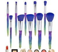 10Pcs Makeup Brushes,Premium Synthetic Foundation Powder Blush Blending Face Brush Kit, Shiny Crystal Blue Handle Makeup Brush Set for Woman (Blue Gradient)
