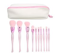 10Pcs Makeup Brushes Set, Soft Brush Hair with Comfortable Grip, Professional Cosmetic Brushes for Powder Eye Shadow Highlight Blush, Pink Beauty Brushes Set with Storage Bag