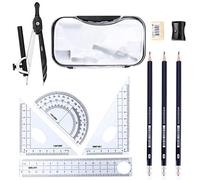 10PCS Maths Set, Geometry Compass Set, School Student Stationery Including Compasses Protractor Ruler Set Square Eraser Pencil Sharpener Replacement Pencil