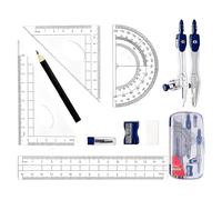 10Pcs Maths Set,Protractor And Compass Kit Math Ruler Pencil Rubber Sharpener School Stationery Drawing Compasses Geometry Sets Case With Storage Box,for Student Secondary Stationary Supplies (Blue)