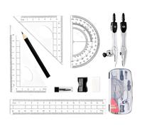 10Pcs Maths Set,Protractor And Compass Kit Math Ruler Pencil Rubber Sharpener School Stationery Drawing Compasses Geometry Sets Case With Storage Box,for Student Secondary Stationary Supplies (Black)