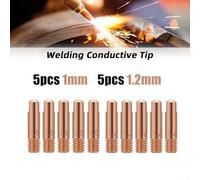 10Pcs MB-15AK M6*25mm MIG MAG Welding Torch Tips and Gas Nozzles Set, 0.8mm 1.0mm 1.2mm Aperture, Copper Alloy for High Conductivity and The(5x1mm 5x1.2mm)