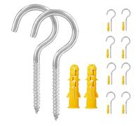 10Pcs Metal Ceiling Hooks, Cup Hooks 304 Stainless Steel Screw-in Hooks with Self-Drilling Hanging Screws, M5 Washing Line Hooks for Hanging Plants, Cups, Utensils, Lights, Home, Office, Outdoor