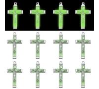 10Pcs Metal Resin Luminous Glow in The Dark Cross Pendant Charms For DIY Plastic Rosary Beads Necklace Catholic Jewelry Making Supplies