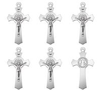 10Pcs Metal Saint Benedict Medals Cross Charm Rosary Center INRI Crucifix Pendant Beads DIY Catholic Jewelry Gifts Necklace Keychain for Men Women, Zinc, No Gemstone