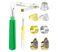 10Pcs Metal Sewing Thimble - Anti-Slip Thimbles Ring with Seam Ripper and Measuring Tape