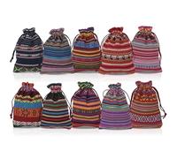 10Pcs Mexican Drawstring Cotton Bags, 10x14 cm Ethnic Style Thin Stripe Small Pouches, Fiesta Favor Bags for Party Favors, Jewelry, Crystals, Gift Wrapping