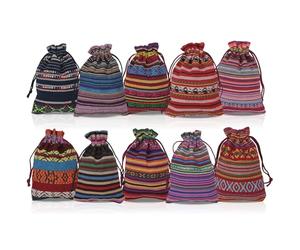 10Pcs Mexican Drawstring Cotton Bags, 10x14 cm Ethnic Style Thin Stripe Small Pouches, Fiesta Favor Bags for Party Favors, Jewelry, Crystals, Gift Wrapping