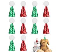 10Pcs Mini Birthday Hats for Stuffed Animals Toys, Glitter Cone Christmas Party Hats with Pom Poms for Kids, Pets, DIY Decorations, Small Dog Hat Cat Birthday Party Hat for Costume Christmas