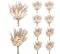 10PCS Mini Boho Dried Flower Bouquet Wildflowers Boutonnieres with Safety Pins for Wedding Home Decor DIY Crafts Photo Props Gift Ideas Preserved Bohemian Rustic Party Decor(Dark white)