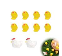 10pcs Mini Chicken Figurines, 2 Styles White Miniature Hens Yellow Tiny Chickens Animals Model Mini Chicks Ornament Toys Car Dashboard Décor for Car Rearview Mirror Landscape Garden