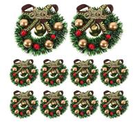 10Pcs Mini Christmas Wreath Ornaments, 2.2-2.4 Inch Small Xmas Tree Hanging Wreaths with Red Berries and Bells, Plastic Miniature Wreaths for Diy Holiday Decor, Dollhouse Decorations