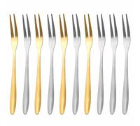 10pcs Mini Cutlery Set, Including Dessert & Fruit Forks, Olive Picks, Appetizer Forks, and Shellfish Tasting Tools, for Home Kitchen and Party, Silver and Gold