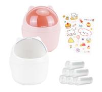 10pcs Mini Desk Bin with Bin Bags and Stickers, Small Waste Paper Bins with Lid, Cute Cartoon Desktop Trash Can Small Bins Plastic Garbage Bins for Bedrooms Office Children's Room(Pink+White)
