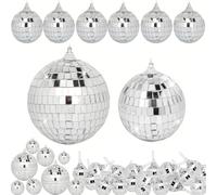 10Pcs Mini Disco Balls Decorations, 7Sizes Mirror Ball with Hanging String Mirror Disco Ball 50's 60's 70's Disco Party Hanging Decoration Baubles Reflective Mirror Ball Cake Decoration for Christmas