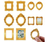 10pcs Mini Gold Picture Frames Vintage Small Antique Resin Picture Frames, Mini Frames for Crafts, Oval Rectangle Wall Hanging Display Table Frame for DIY Photo Christmas Party Wedding Decoration