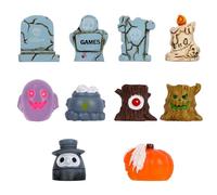 10pcs Mini Halloween Resin Figurines, Spooky Miniatures Ghost Statue Small Pumpkin Skull Tomb Dryad Tiny Tombstones Gravestones Ornaments Toy for Halloween Craft Dollhouse Haunted House Decoration