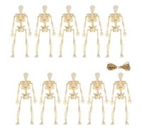 10Pcs Mini Halloween Skeleton Decorations, White Small Plastic Skeleton Figurines, 6Inch Funny Hanging Full Body Skeletons Decor, Halloween Decorations for Craft Haunted House Accessories Party Favors
