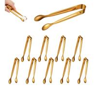 10pcs Mini Kitchen Tongs Set - 4.3in Stainless Steel Small Appetizer Tongs in Gold - Versatile Mini Tongs for Serving Food, Ice Cubes, Sugar & Desserts