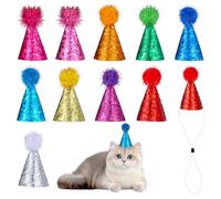 10pcs Mini Party Hats, Cat Birthday Hat, Multi-color Dog Party Hats, Glitter Stuffed Animals Birthday Party Cone Hat, Adjustable Headbands Birthday Hats for Kittens Rabbits Dogs Small Animals Friends