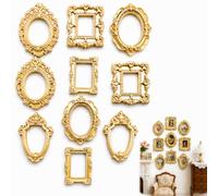 10PCS Mini Picture Frames, 2x1 Miniature Dollhouse Mirror & Picture Frames Set, Baroque Vintage Picture-Frame for Wall Hanging Desktop Display Jewelry Showcase DIY Crafts 1/12 Scale Dollhouse Décor