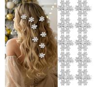 10Pcs Mini Snowflake Hair Clips Sparkly Rhinestone Pearl Hair Barrettes Cute Hair Pins Snap Small Silver Metal Alligator Clips Christmas Hair Accessories for New Year Wedding Party Hair Clip