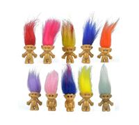 10PCS Mini troll Dolls, Assorted Hair Colors Vintage Lucky Dolls Action Figures 1.2" Cake Toppers Chromatic Adorable Cute Little Guys Collection, School Project, Arts Crafts, Party Favors