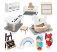 10PCS Miniature Dollhouse Babyroom Furniture Set, Wooden Mini Furniture Dollhouse Accessories with Piano, Pretend Play Furniture Toys for Kids Age 3+ Birthday