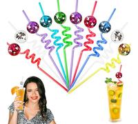 10Pcs Mirror Disco Ball Straws, Reusable 8 Color 70s Disco Party Decorations Mini Disco Balls Straw Cups Glitter Ball, Disco Accessories Mirror Ball for Dance Birthday Supplies