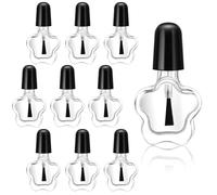 10pcs Ml Glass Nail Polish Container with Cap and Brush for Nail Art | Black Flat-sided Bottle, Sealed for Custom Colour Mixing, Portable Touch-ups, Home Manicure, Cuticle Oil